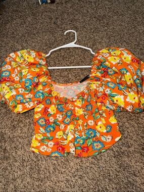 Zara Floral Orange Crop Top